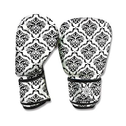 White And Black Damask Pattern Print Boxing Gloves