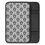 White And Black Damask Pattern Print Car Center Console Cover