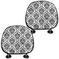 White And Black Damask Pattern Print Car Headrest Covers