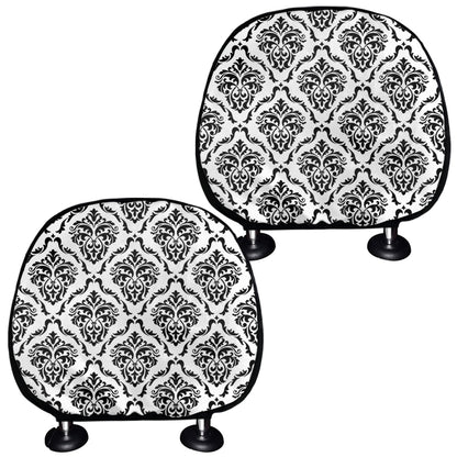 White And Black Damask Pattern Print Car Headrest Covers