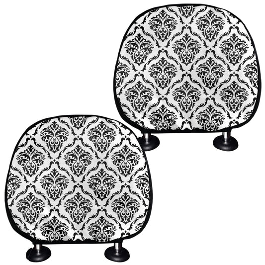White And Black Damask Pattern Print Car Headrest Covers