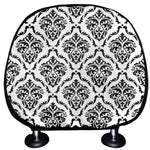 White And Black Damask Pattern Print Car Headrest Covers