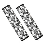White And Black Damask Pattern Print Car Seat Belt Covers