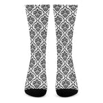 White And Black Damask Pattern Print Crew Socks