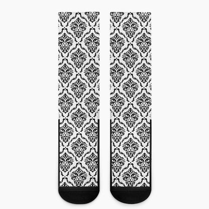 White And Black Damask Pattern Print Crew Socks