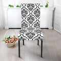 White And Black Damask Pattern Print Dining Chair Slipcover
