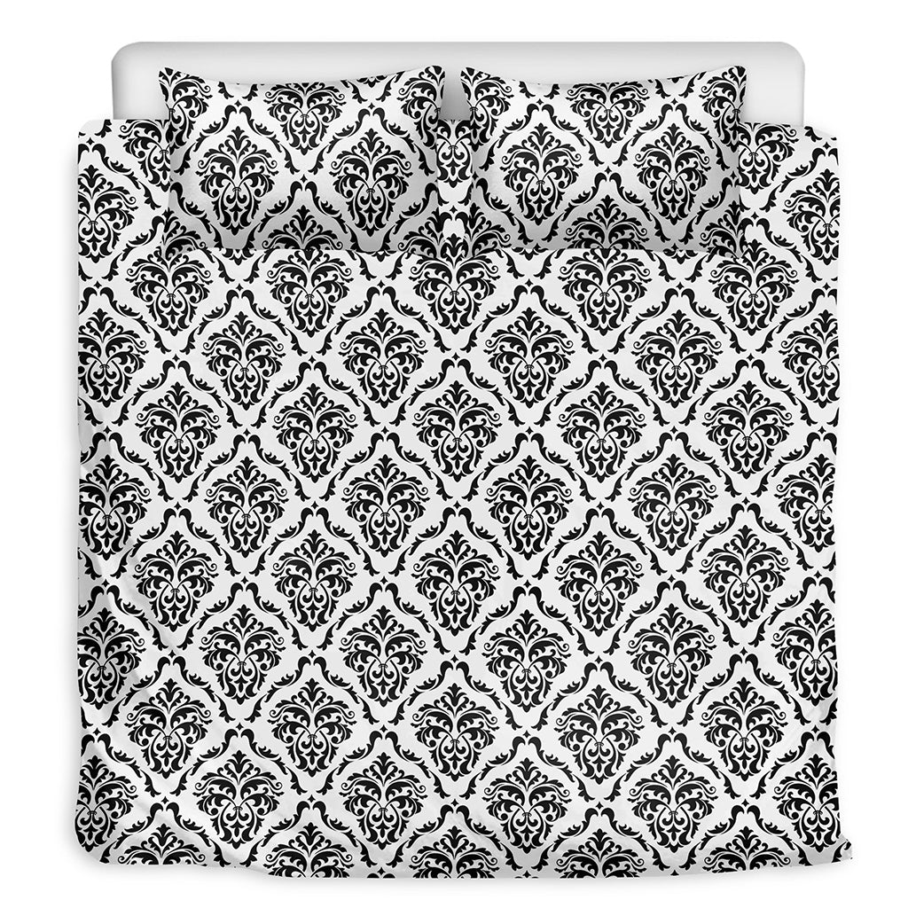 White And Black Damask Pattern Print Duvet Cover Bedding Set