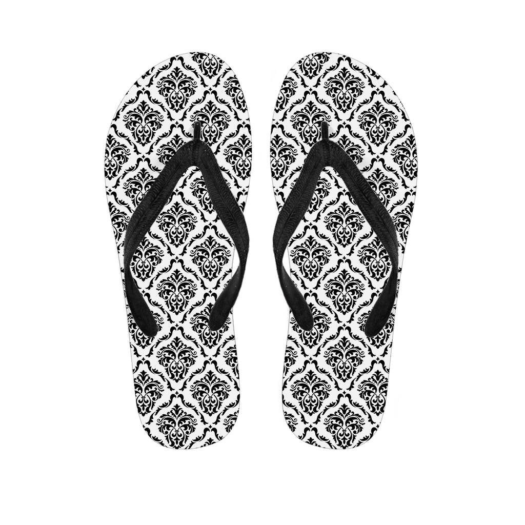 White And Black Damask Pattern Print Flip Flops