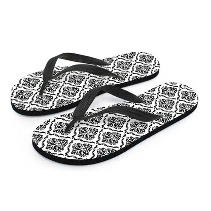 White And Black Damask Pattern Print Flip Flops