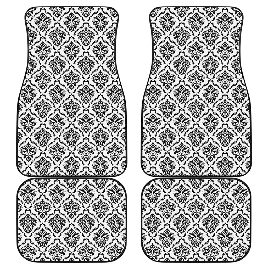 White And Black Damask Pattern Print Front and Back Car Floor Mats