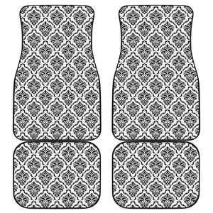 White And Black Damask Pattern Print Front and Back Car Floor Mats