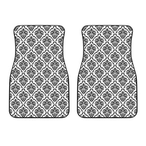 White And Black Damask Pattern Print Front Car Floor Mats