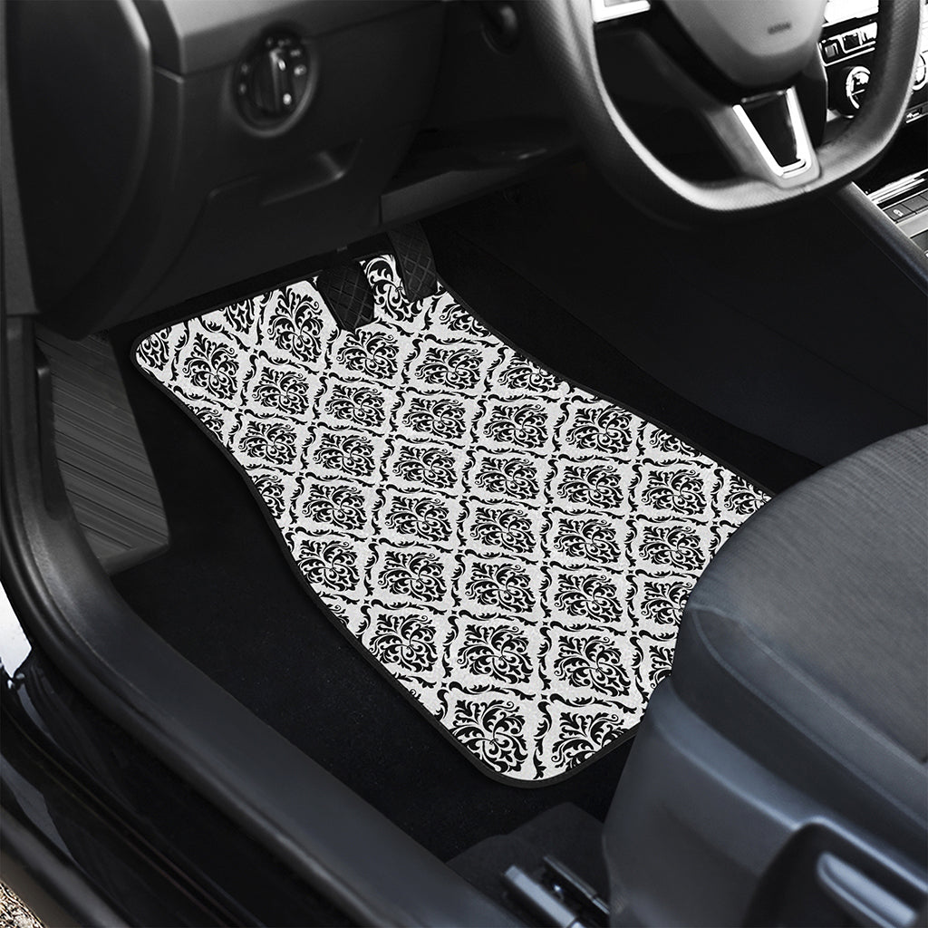White And Black Damask Pattern Print Front Car Floor Mats