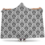 White And Black Damask Pattern Print Hooded Blanket