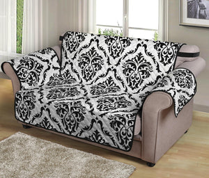 White And Black Damask Pattern Print Loveseat Protector