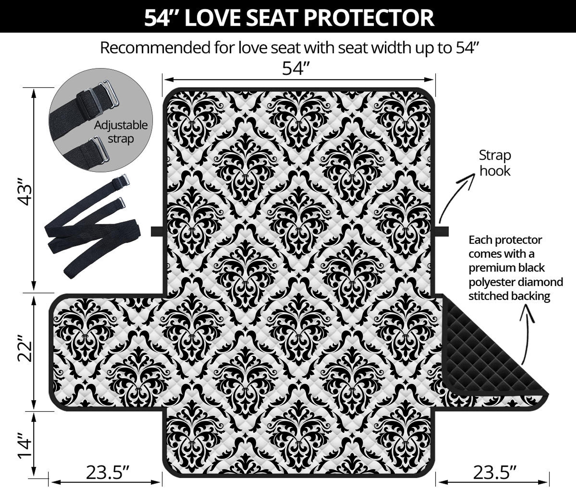 White And Black Damask Pattern Print Loveseat Protector