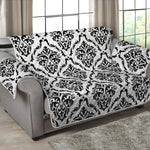 White And Black Damask Pattern Print Loveseat Protector