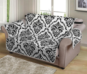 White And Black Damask Pattern Print Loveseat Protector