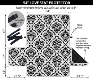 White And Black Damask Pattern Print Loveseat Protector