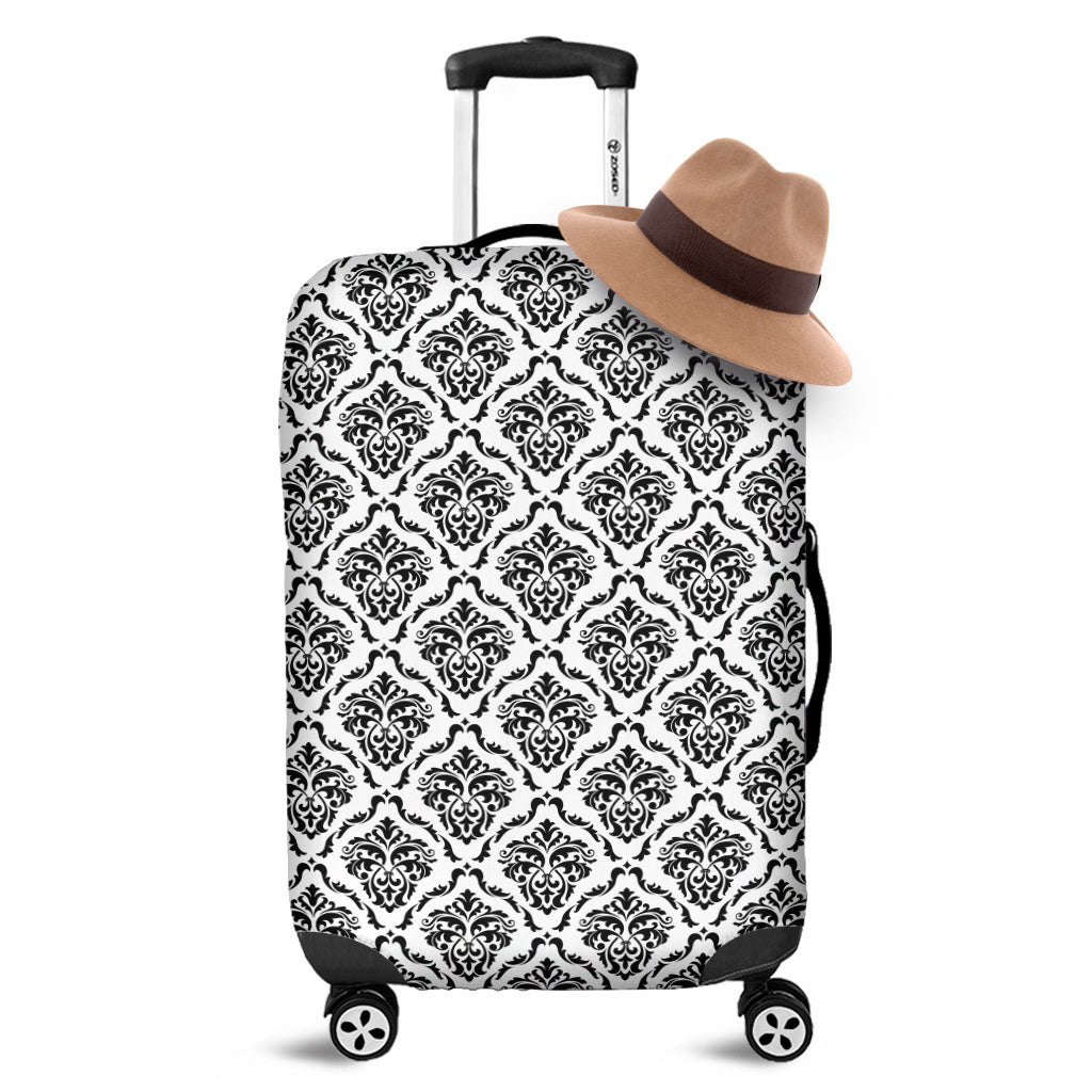 White And Black Damask Pattern Print Luggage Cover