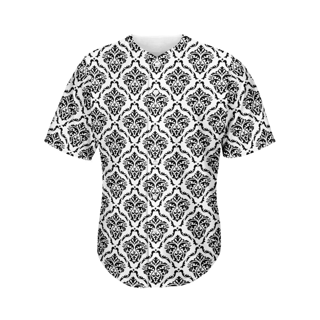 White And Black Damask Pattern Print Men's Baseball Jersey