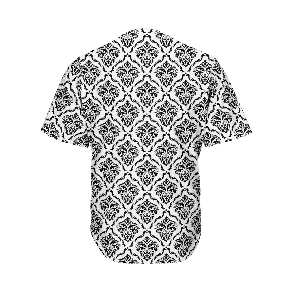 White And Black Damask Pattern Print Men's Baseball Jersey
