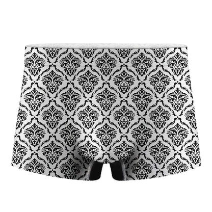 White And Black Damask Pattern Print Men's Boxer Briefs