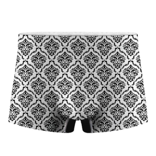 White And Black Damask Pattern Print Men's Boxer Briefs