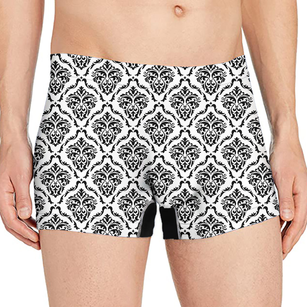 White And Black Damask Pattern Print Men's Boxer Briefs