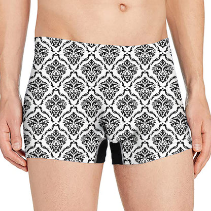 White And Black Damask Pattern Print Men's Boxer Briefs