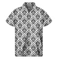 White And Black Damask Pattern Print Men's Short Sleeve Shirt