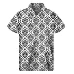 White And Black Damask Pattern Print Men's Short Sleeve Shirt