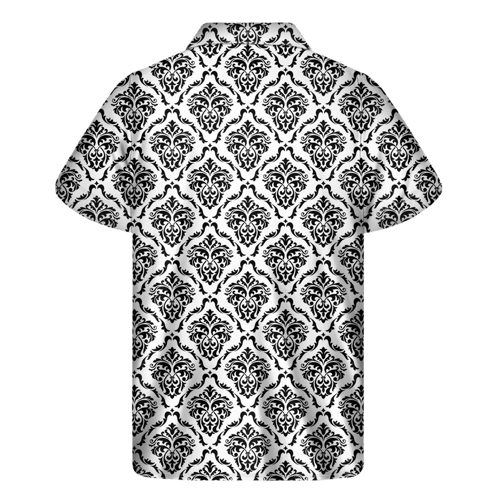 White And Black Damask Pattern Print Men's Short Sleeve Shirt