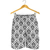 White And Black Damask Pattern Print Men's Shorts