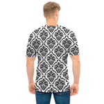 White And Black Damask Pattern Print Men's T-Shirt