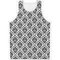 White And Black Damask Pattern Print Men's Tank Top