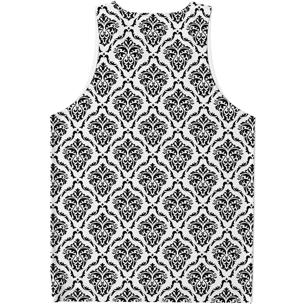 White And Black Damask Pattern Print Men's Tank Top