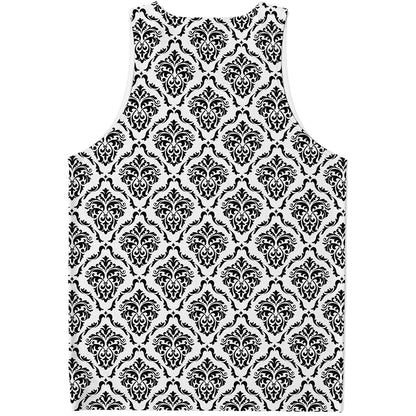 White And Black Damask Pattern Print Men's Tank Top