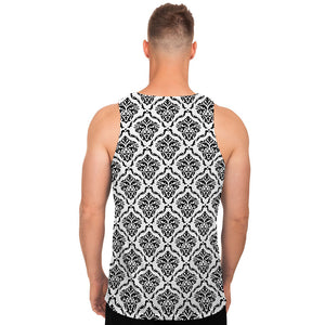 White And Black Damask Pattern Print Men's Tank Top