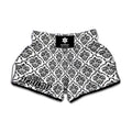 White And Black Damask Pattern Print Muay Thai Boxing Shorts