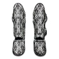 White And Black Damask Pattern Print Muay Thai Shin Guards