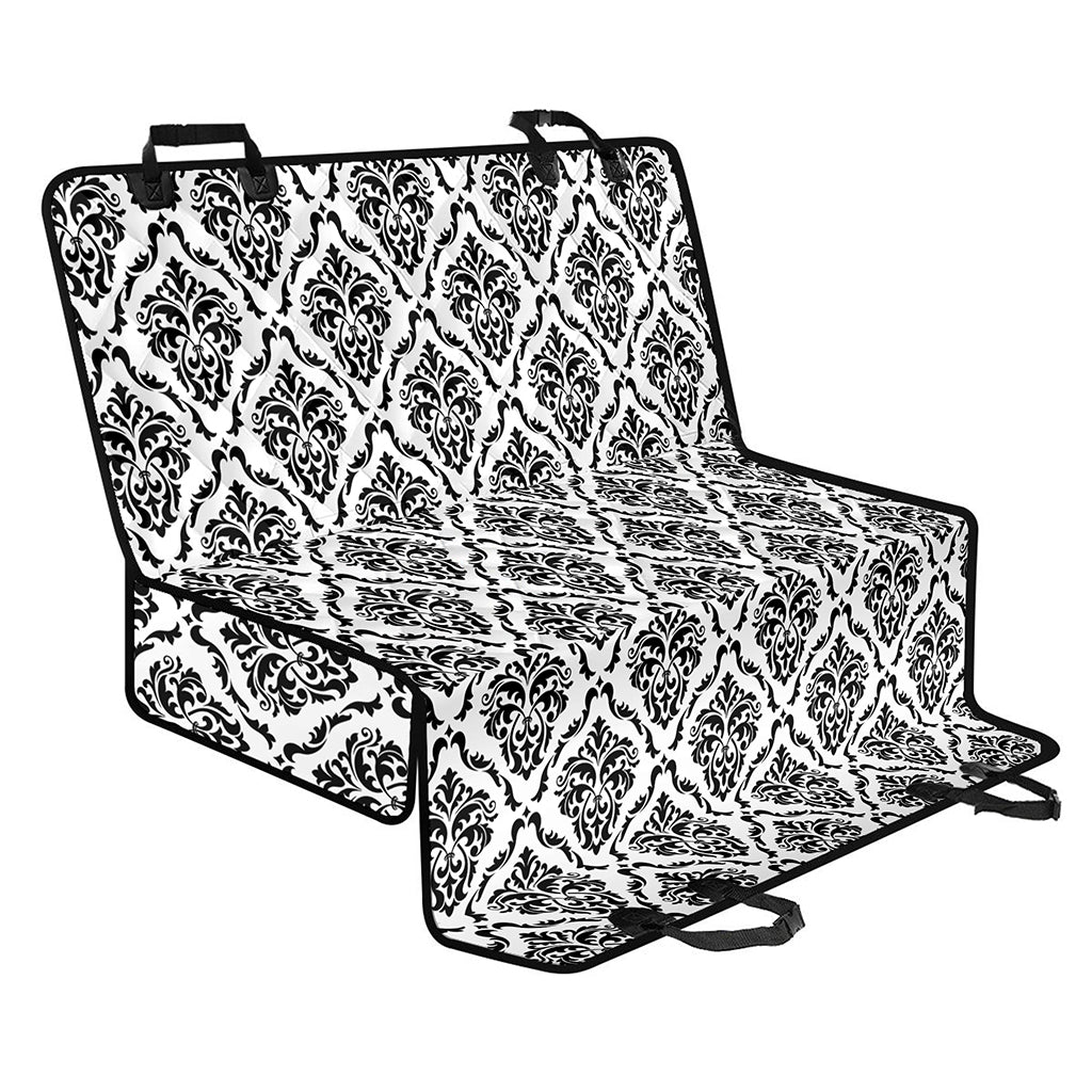 White And Black Damask Pattern Print Pet Car Back Seat Cover
