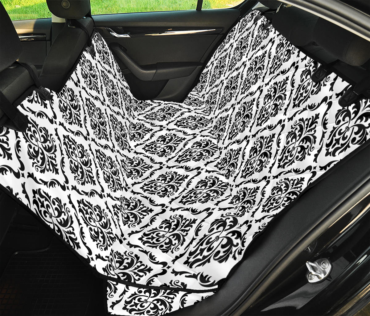 White And Black Damask Pattern Print Pet Car Back Seat Cover