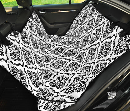 White And Black Damask Pattern Print Pet Car Back Seat Cover