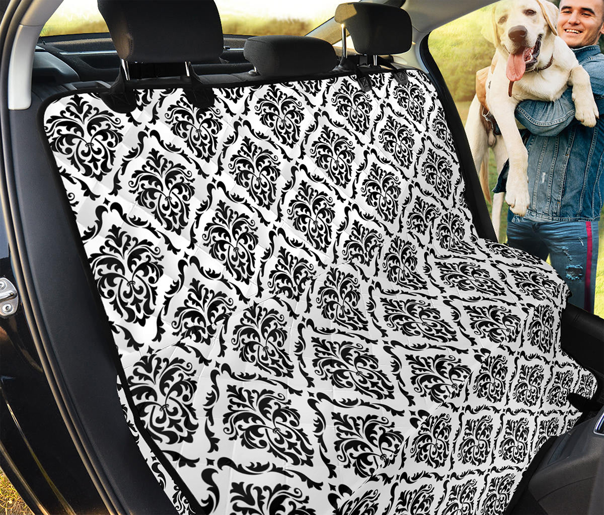 White And Black Damask Pattern Print Pet Car Back Seat Cover