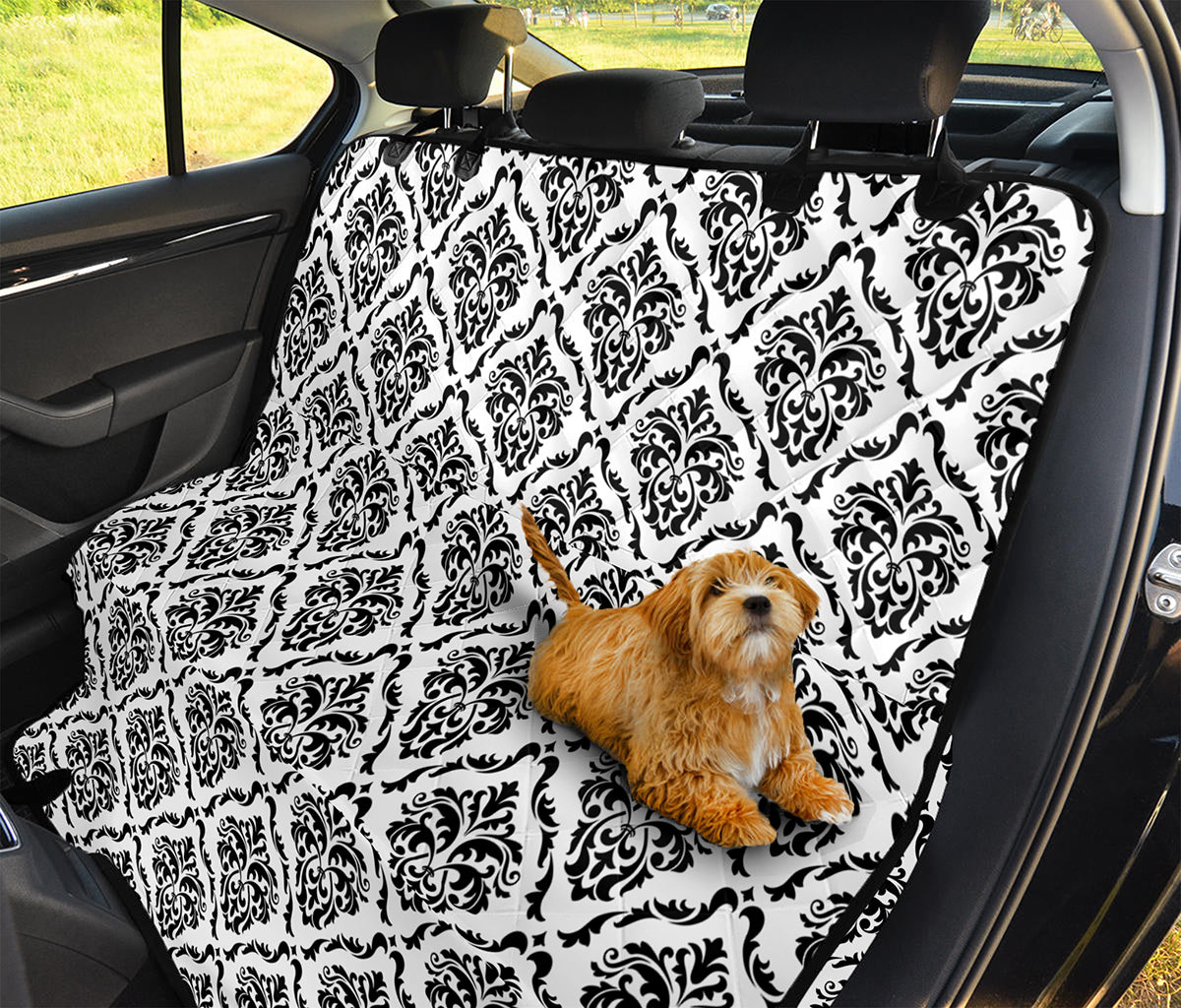 White And Black Damask Pattern Print Pet Car Back Seat Cover