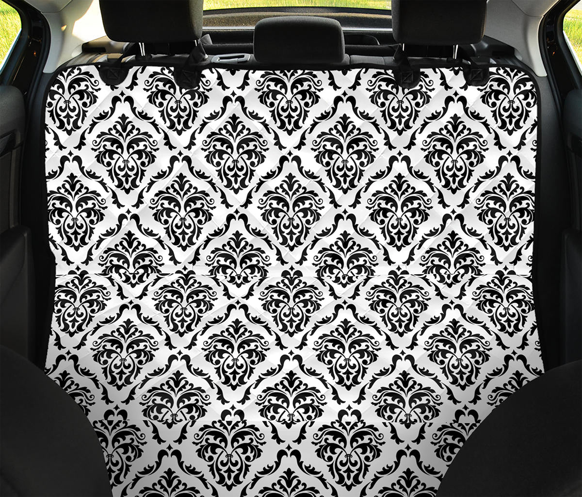 White And Black Damask Pattern Print Pet Car Back Seat Cover