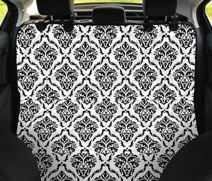 White And Black Damask Pattern Print Pet Car Back Seat Cover
