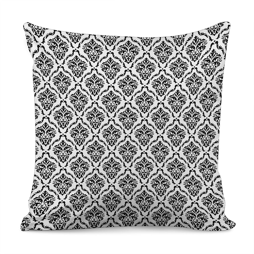 White And Black Damask Pattern Print Pillow Cover