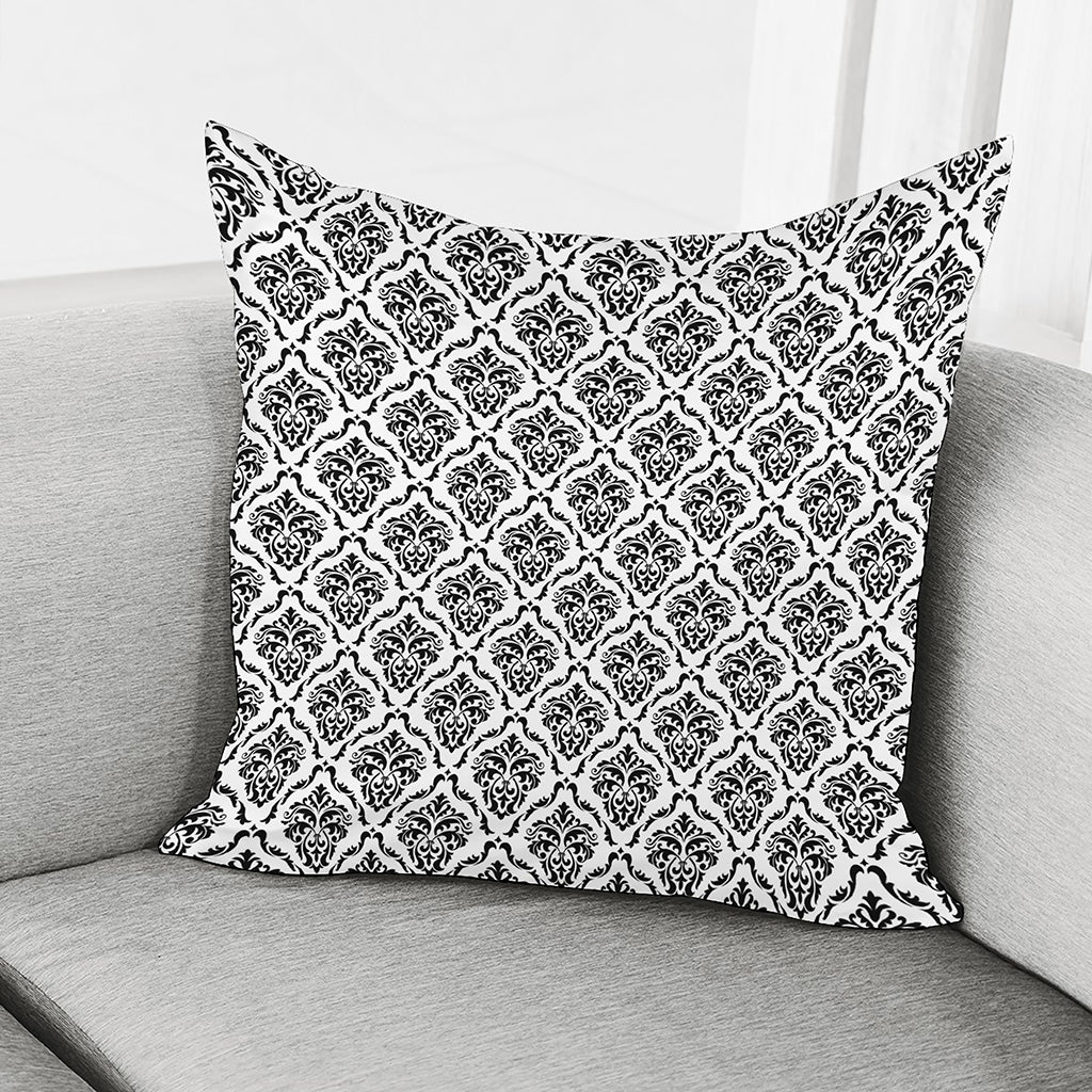 White And Black Damask Pattern Print Pillow Cover